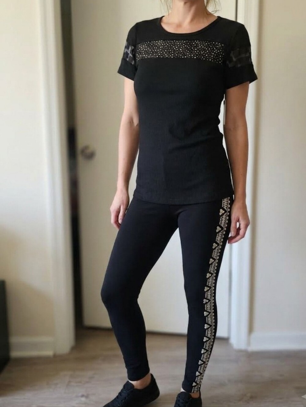 Vocal Black Rhinestone Mesh Tunic & Leggings 2-Piece Set S NWT